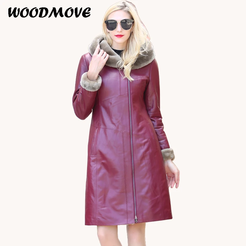 

Women Winter Down Real Fur Hooded Coats Plus Size Leather Coat Warm Winter Sheepskin Leather Jackets Shearling Wool Coats