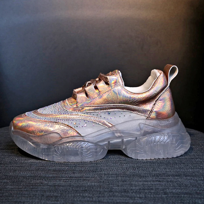 

Size 35-40 2019 New Flat Heels Sport Shoes Woman Summer Women's Transparent with Bling Sneakers Sexy Ladies Leisure Tenis Flats