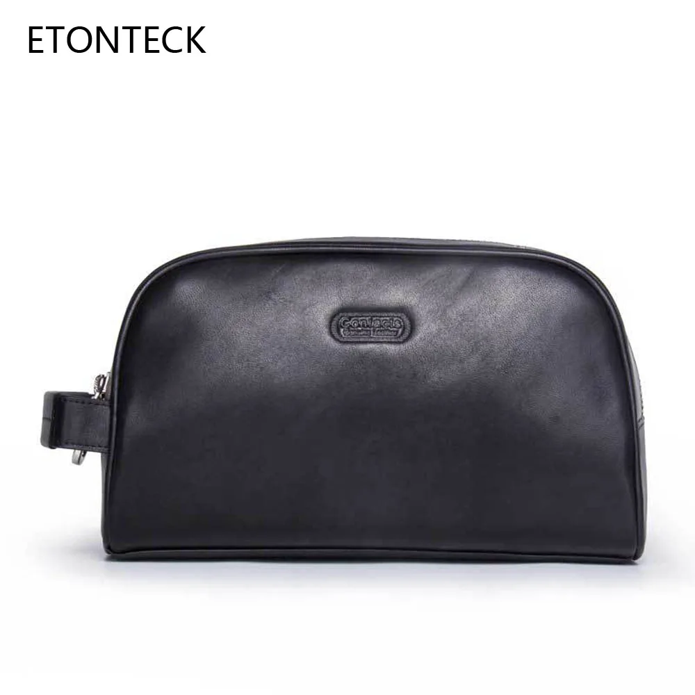 

ETONTECK New Men Makeup Bag Genuine Leather Waterproof Cosmetic Travel Bag Women Toiletry Organizer Wash Bag Zipper Case Clutch