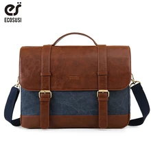 ECOSUSI Vintage Men's Briefcase 15.6 Inch Laptop Shoulder Bags Canvas PU Leather Male Messenger Bags Satchel Computer Bags ECOSUSI Vintage Men's Briefcase 15.6 Inch Laptop Shoulder Bags Canvas PU Leather Male Messenger Bags Satchel Computer Bags