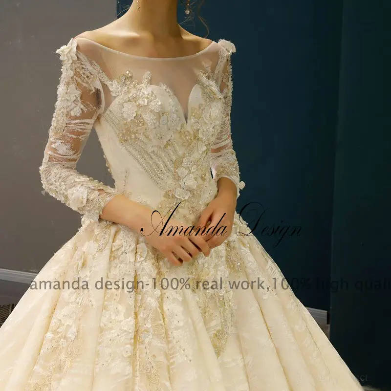 Amanda Design vestidos de noiva princesa кружевная Апликация бальное платье с длинным рукавом свадебное платье