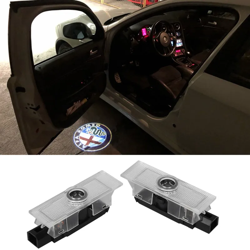 2 X для Alfa Romeo Mito Stelvio Giulia 159 147 Led 3D пригласительные огни в дверь автомобиля логотип
