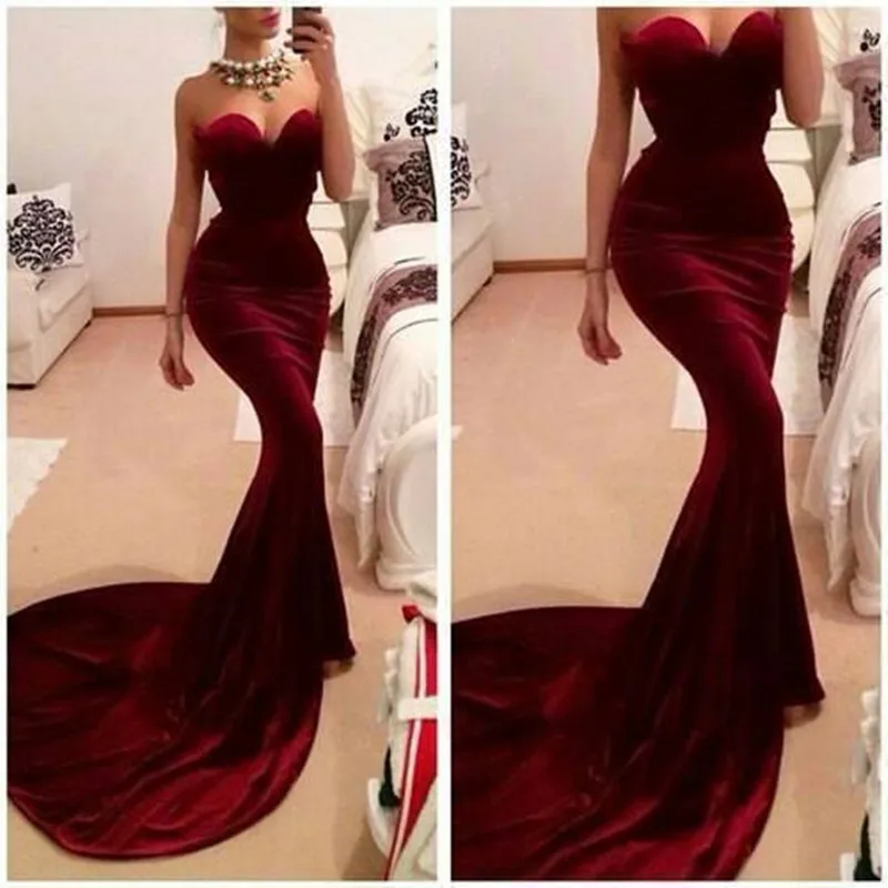 Уникальный дизайн красное вино бархат платье-русалка для выпускного длинный шлейф Элегантный Свадебная вечеринка платье