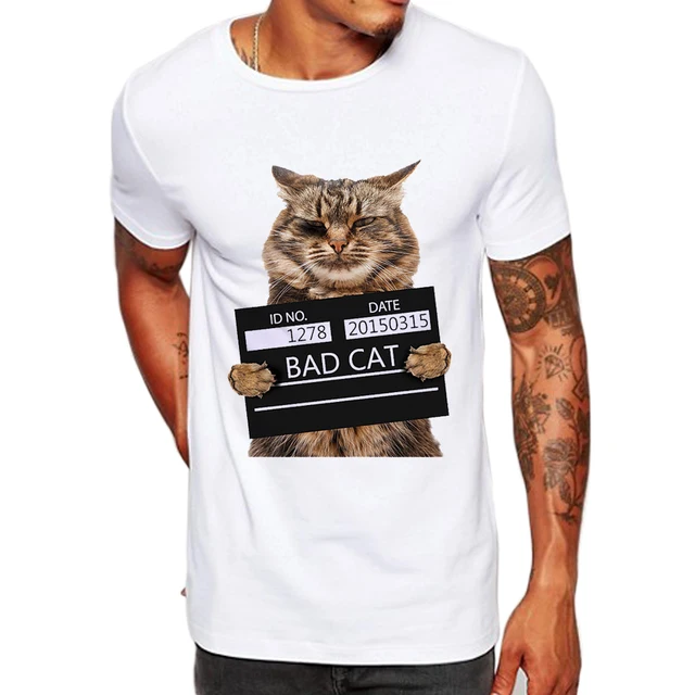 TEEHEART Men's Bad Cat women Dept Print T Shirt Cool Cat t shirt men