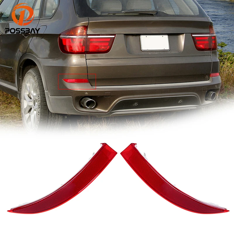

POSSBAY Red Lens Rear Bumper Reflector Warning Light Without Bulbs for BMW X5 E70 LCI 2011-2013 Auto Tail Reflective Strip