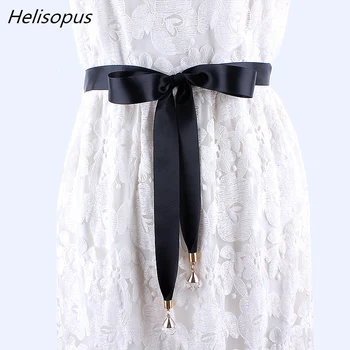 

Helisopus Decorative Fashion Long Fabric Belt for Women Solid Silk Simple Waist Belt Ribbon Knot Waist Rope Dress Accessories