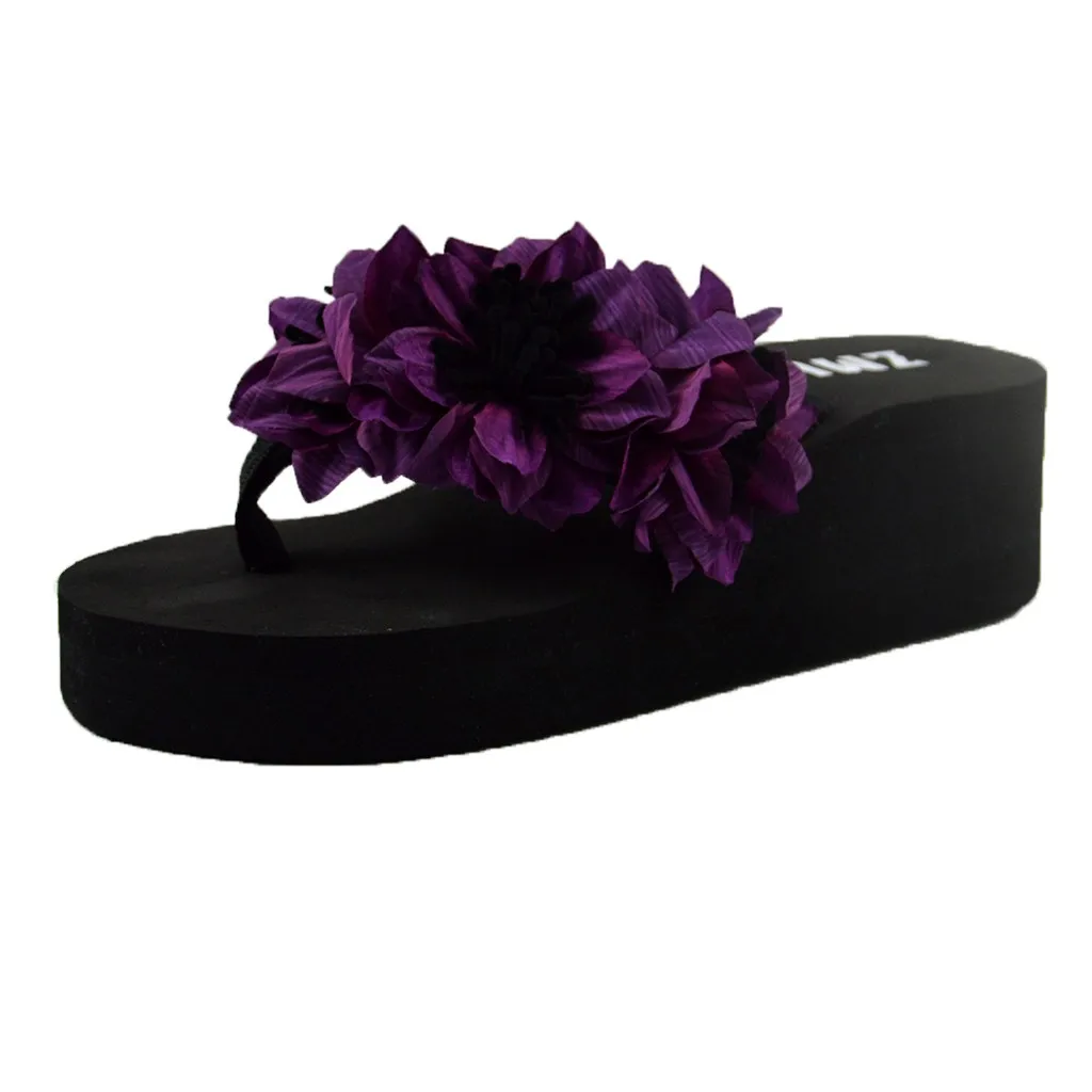 SAGACE/модные летние женские пляжные сланцы на танкетке с цветами; богемский стиль; удобная и дышащая Уличная обувь - Цвет: Фиолетовый