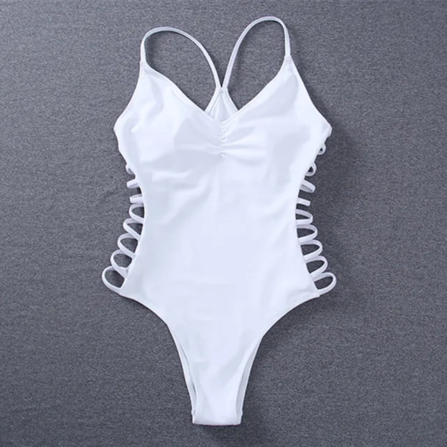 Funfeliz White One piece Swimsuit Female Backless Bandage Bikini 2018