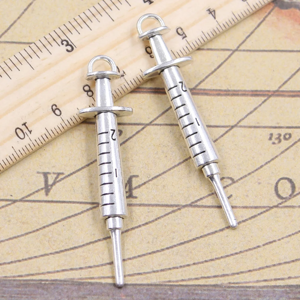 

2pcs/lot Charms doctor syringe 62x6mm Tibetan Silver Pendants Crafts Making Findings Handmade Antique Jewelry DIY for Necklace