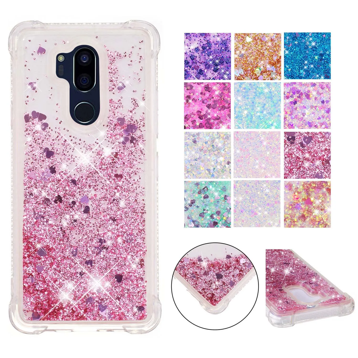 

For LG G7 ThinQ Phone Case Luxury Hearts Stars Bling Quicksand Liquid Glitter TPU Protective Case For LG G7 ThinQ