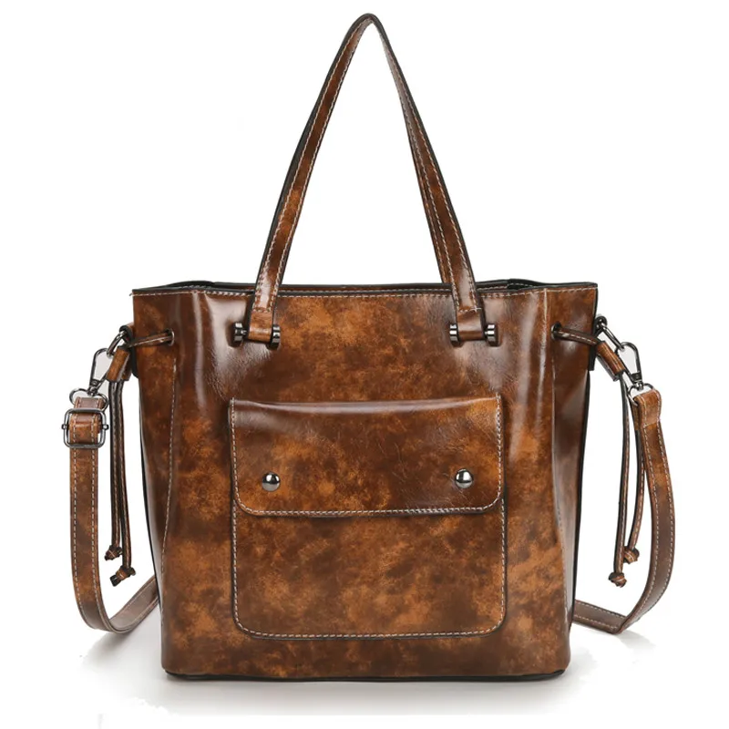 

lady Shoulder Bag Fashion lady Handbags 2019 hot Oil Wax Leather Large Capacity Tote Bag Casual Pu Leather lady Messenger bag