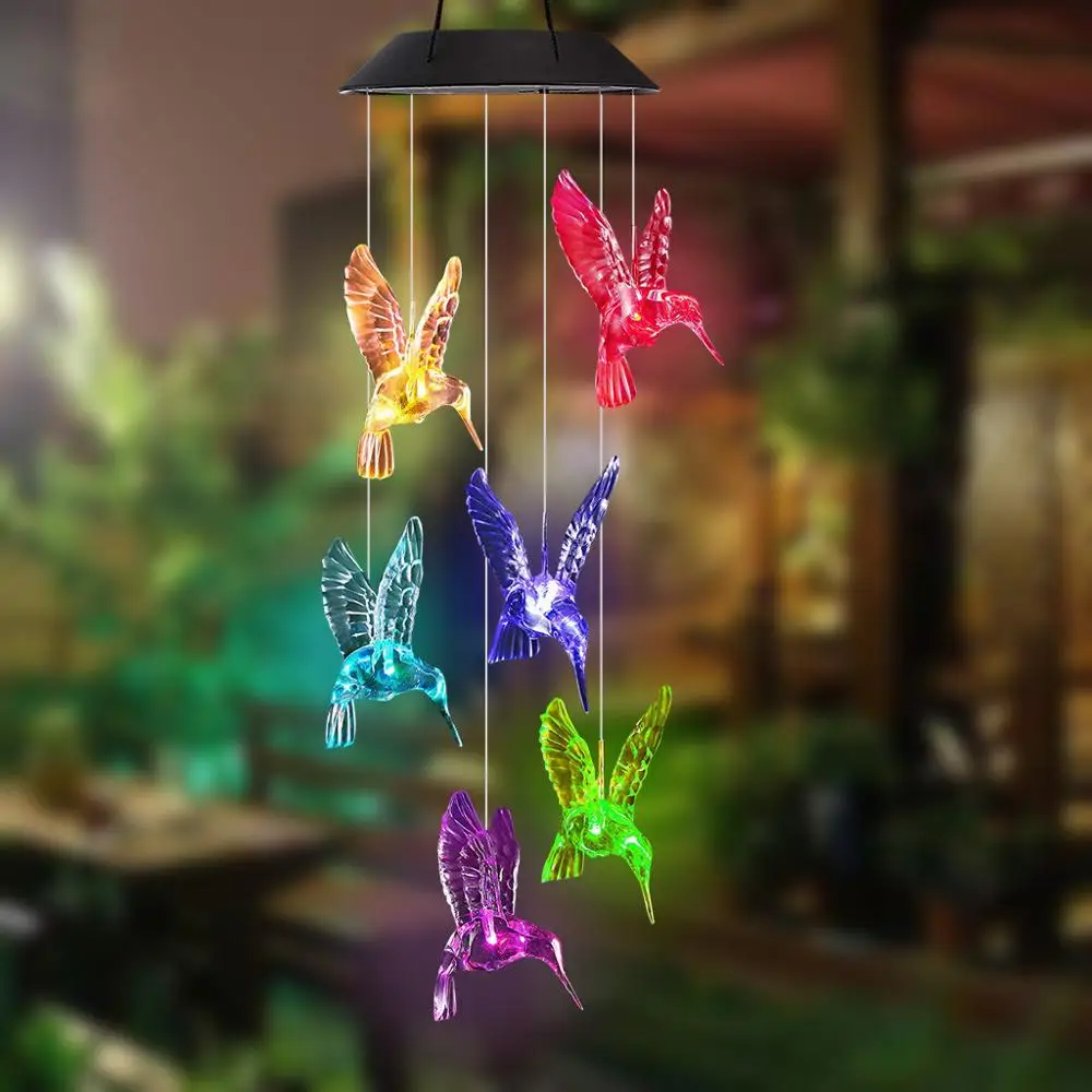 Swim Pool Solar LED Wind Chime Transparent Hummingbird Wind Waterproof for Garden Party Decor Patio Yard Lawn Dropship#0712