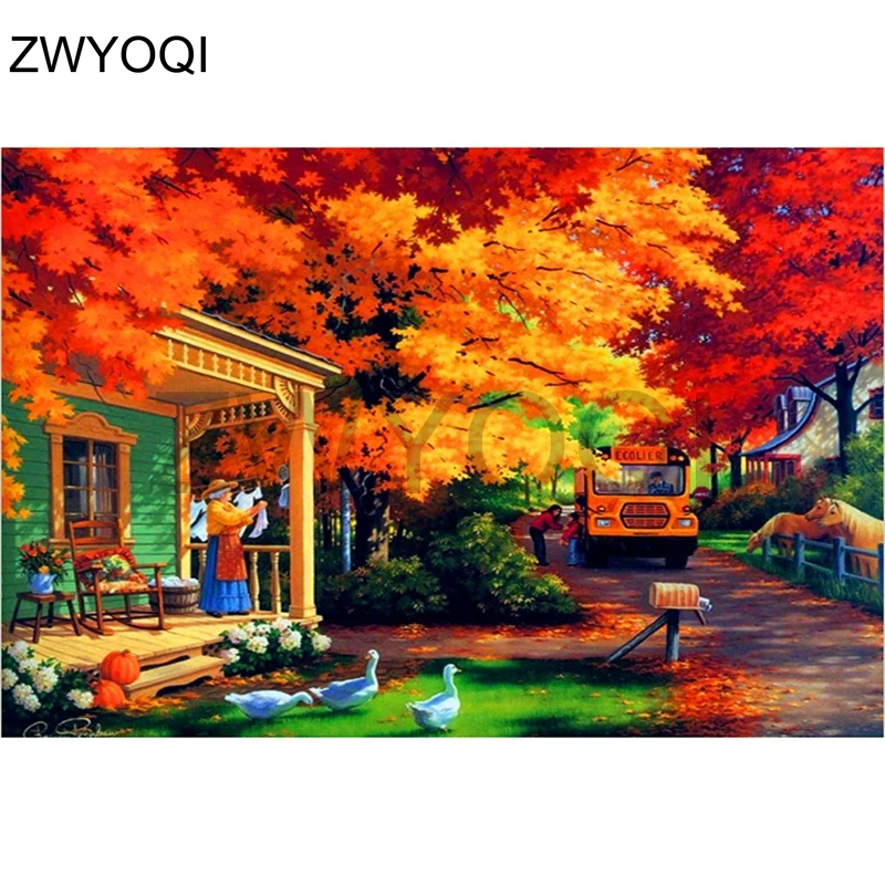 Full Round Diamond embroidery Cross stitch Maple leaf Square painting landscape DIY 3D mosaic | Дом и сад