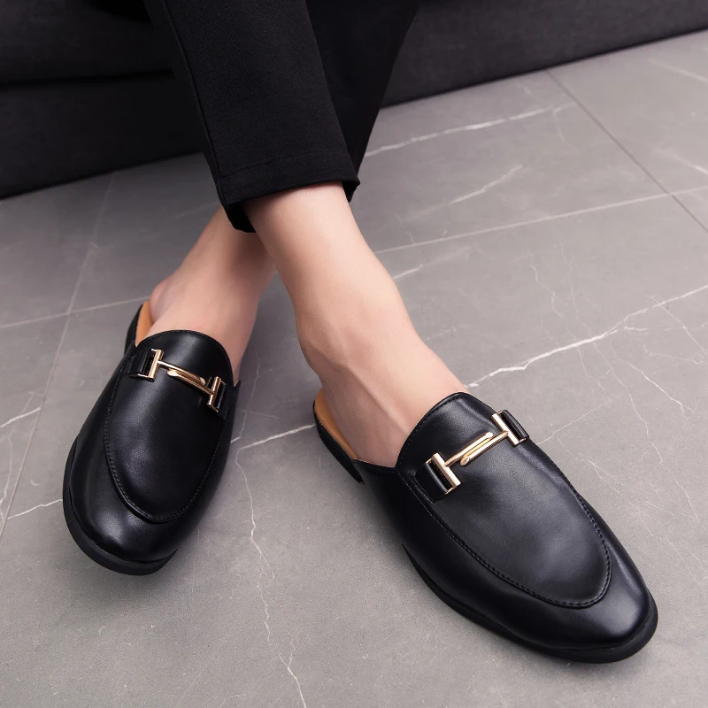 Summer 2019 Casual Adult Shoes White Black Fashion Footwear For Men Slip-on Pu Leather Shoes Man Half Drag Young Casual Shoes Summer 2019 Casual Adult Shoes White Black Fashion Footwear For Men Slip-on Pu Leather Shoes Man Half Drag Young Casual Shoes