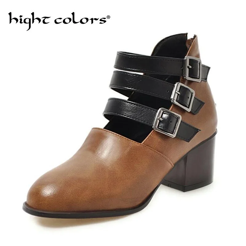 

2019 spring autumn new tide three buckles Rome pump super large size 40-47 shallow mouth high heel thick with single shoes women
