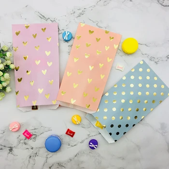 

300pcs Candy Snack Paper Bags Foil Gold Heart Dot Flat Bags Event Party Favor Treat Blush Pink/Grey/Lilac Bag Kids Candy Handbag