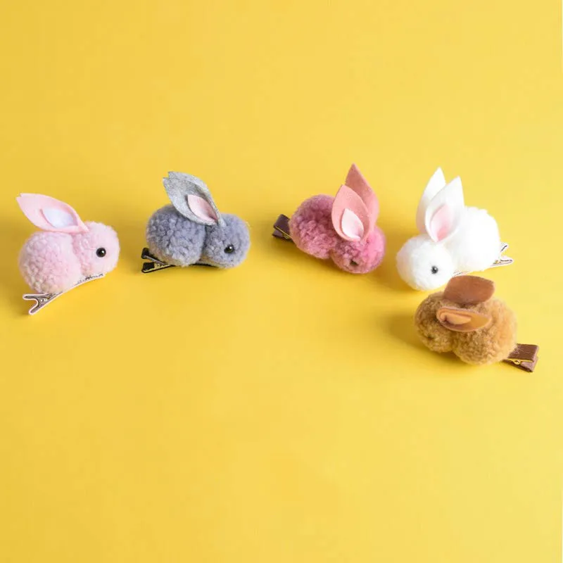 

Little Girls 6CM Rabbit Pompom Hairpins Cute Kids Bunny Hair Clips Barrettes Princess hairgrips Headwear Accessories
