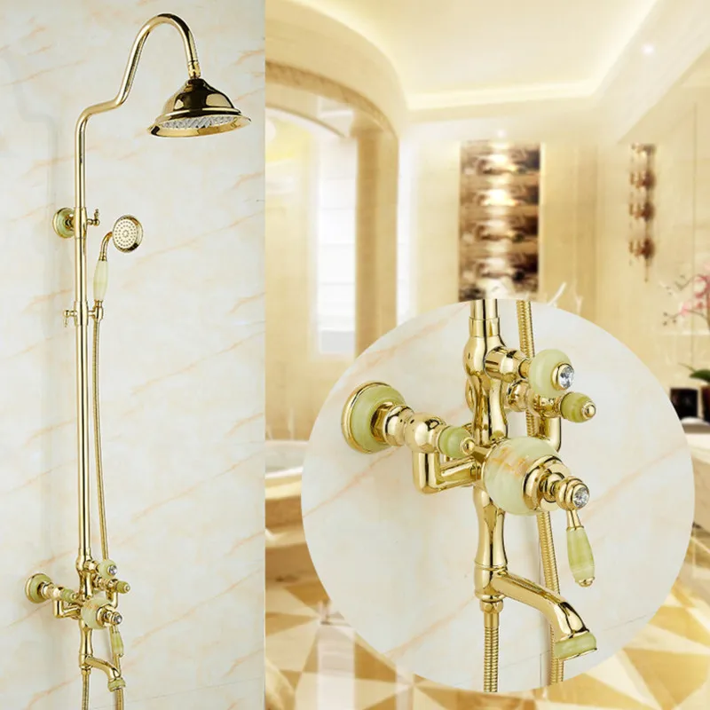 Европейский роскошный керамический Золотой душевой набор для ванной комнаты с качественным латунным черным боулдером, душевой кран с внутренней стенкой из розового золота - Цвет: O