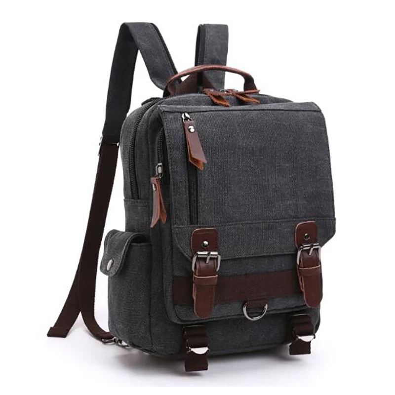 Винтажный Мужской рюкзак унисекс из парусины в стиле ретро, кожаный военный рюкзак, сумка на плечо, школьная сумка для подростков, походный рюкзак для путешествий - Цвет: Black