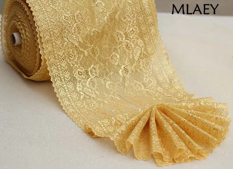 

MLAEY 2yards Gold Elastic Stretch Lace Trim Soft Floral Decoration Crafts Sewing Lace Fabric For Dress Making Width 23cm