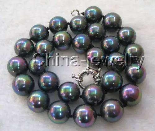 

FREE SHIPPING HOT sell new Style >>>>Gorgeous! 18" 14mm perfect round black south sea shell pearl necklace