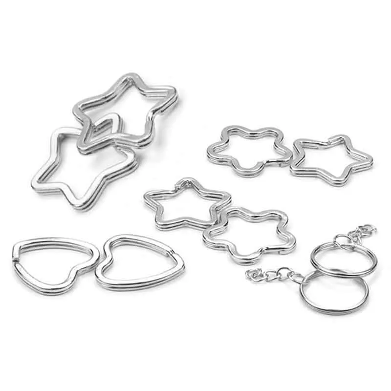 

10pcs/lot Metal Key Holder Split Rings Heart/Star/Apple Shape Keyring Keychains Keyfob For DIY Jewelry Making Connector Findings
