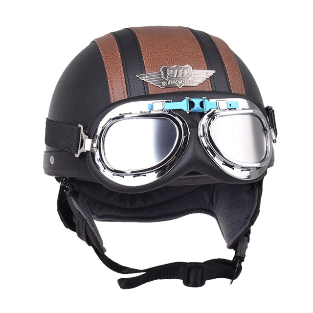 YOHE Retro piloto de la motocicleta del casco de Aviador medio casco Cascos Casque Vintage Capacetes helicóptero crucero Moto -