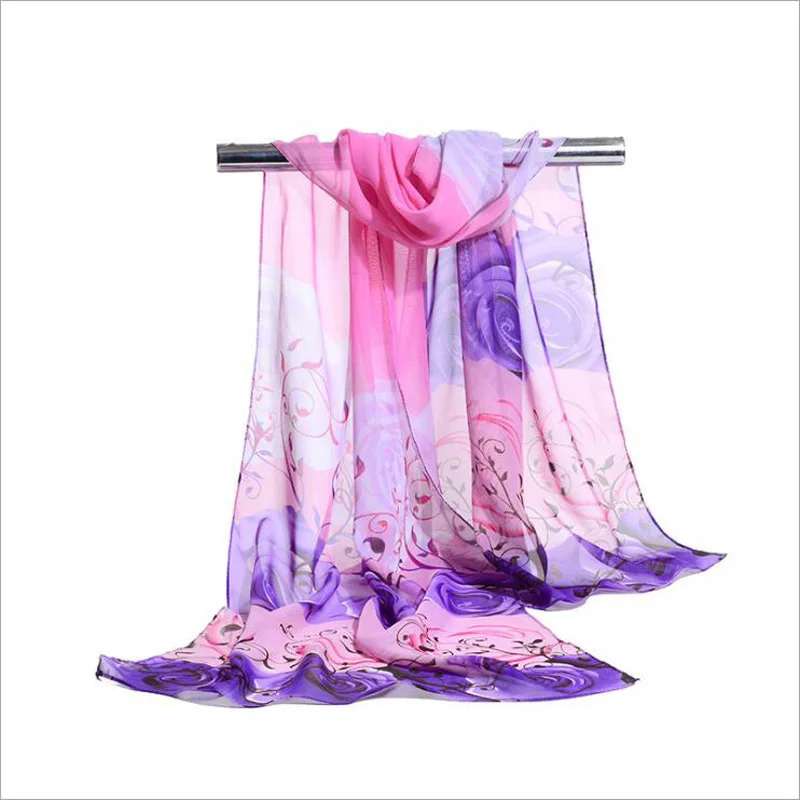 

Summer Beach Sarongs Chiffon Rose Flower Women Rose Flower Silk Scarf Foulard Bandana Soft Shawl Hijab Beach Towel