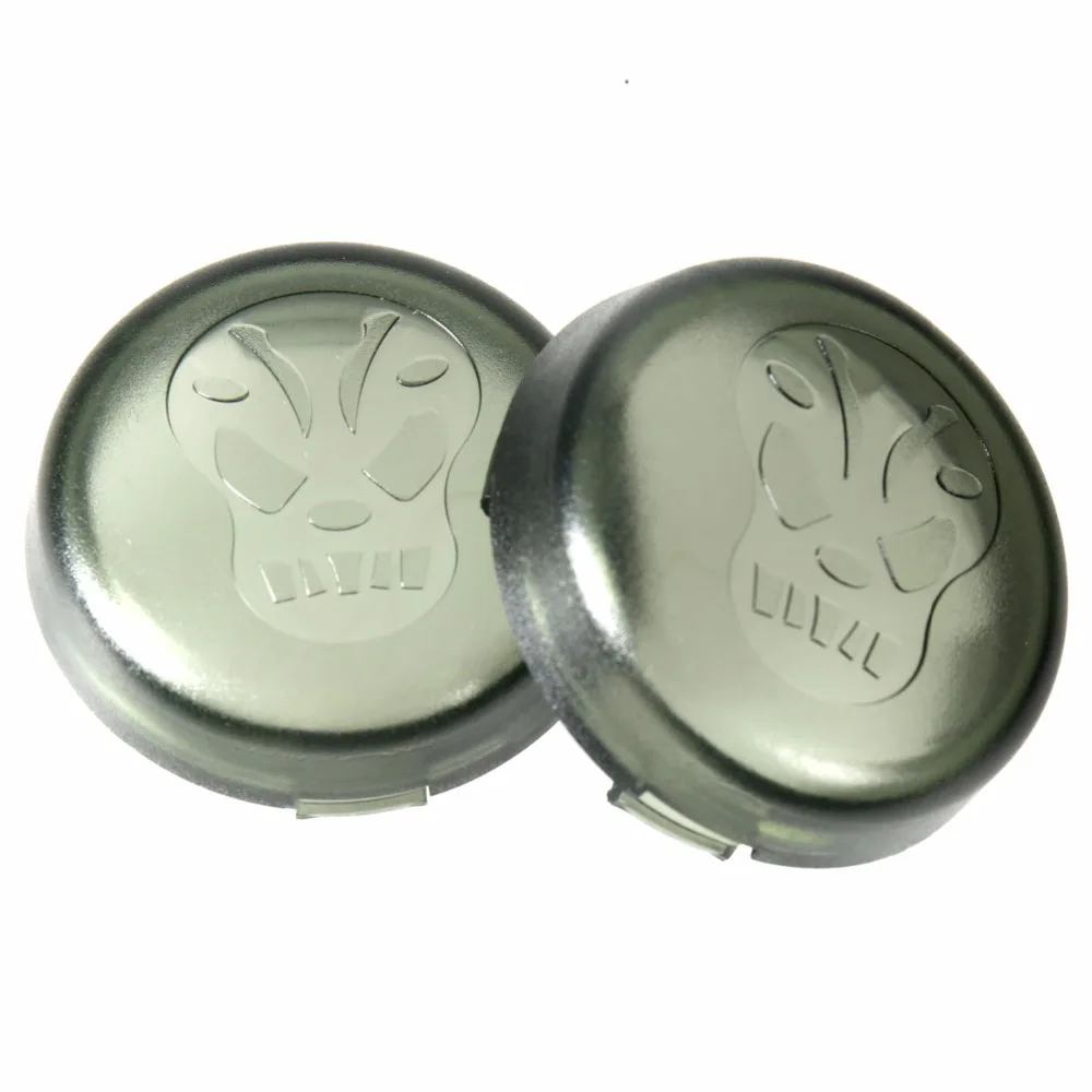 2X Rudyness Skull Turn Signals Smoked Lens Cover For 1990 2017 Harley