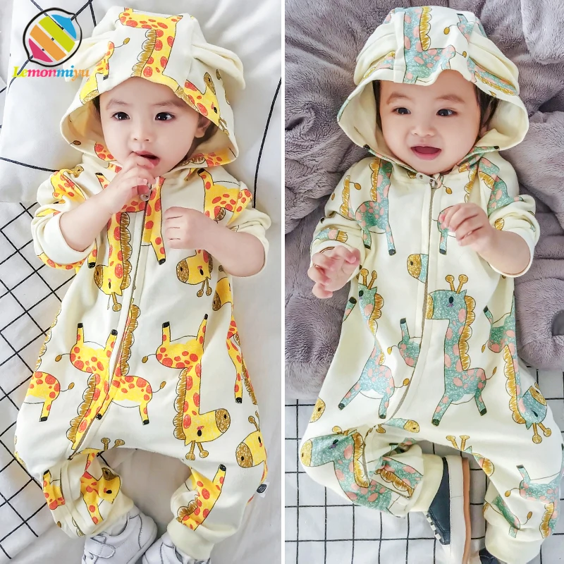 

Lemonmiyu Spring Autumn Baby Romper Unisex For Newborns Cartoon Animal Outfits Clothing Hooded Cute Cotton Full Sleeve Jumpsuits