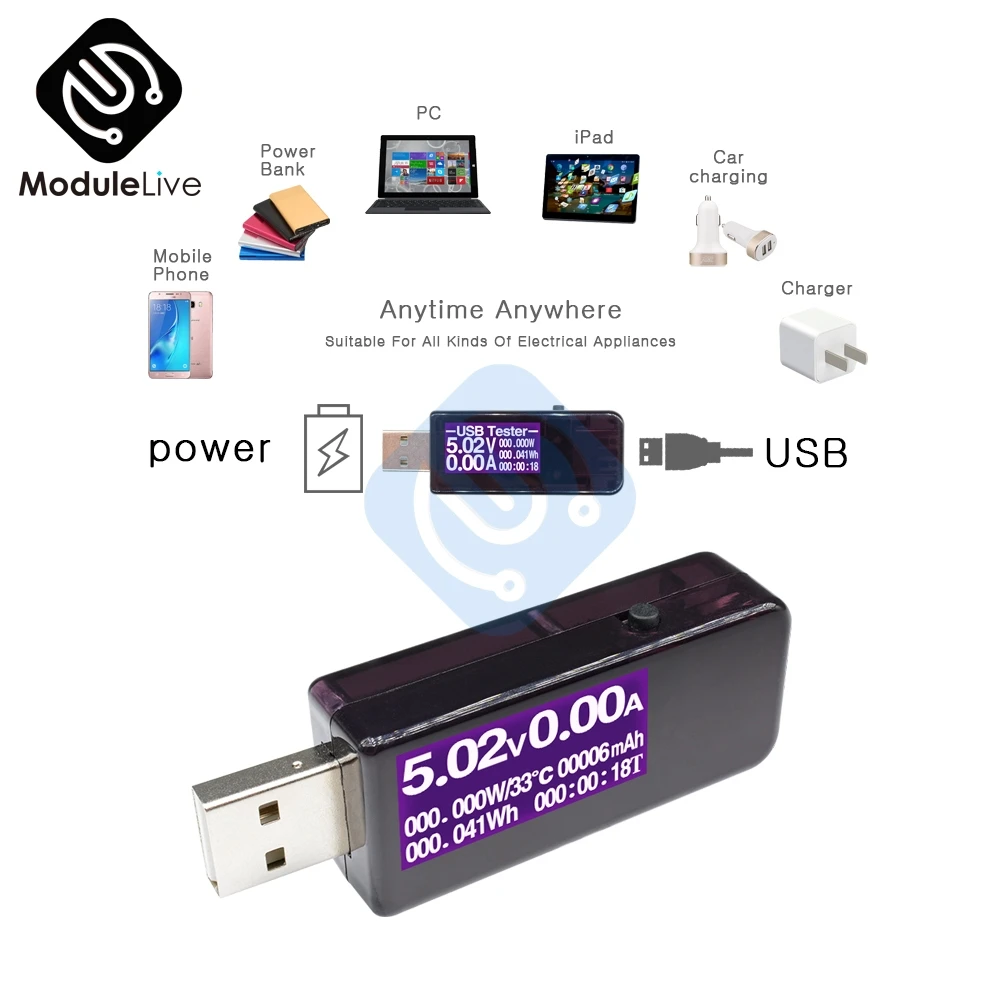 

USB Charger Tester 7 in 1 LCD Digital USB 3.0 Voltmeter Thermometer Ammeter Timer Power Capacity Temperature Voltage Meter