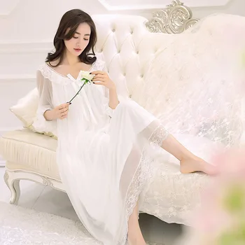 

Spring New Nightgown Female Royal Style Vintage Lace Paja Mas Wholesale Sexy Aesthetic Goddess Women Sleepwear Nightgown