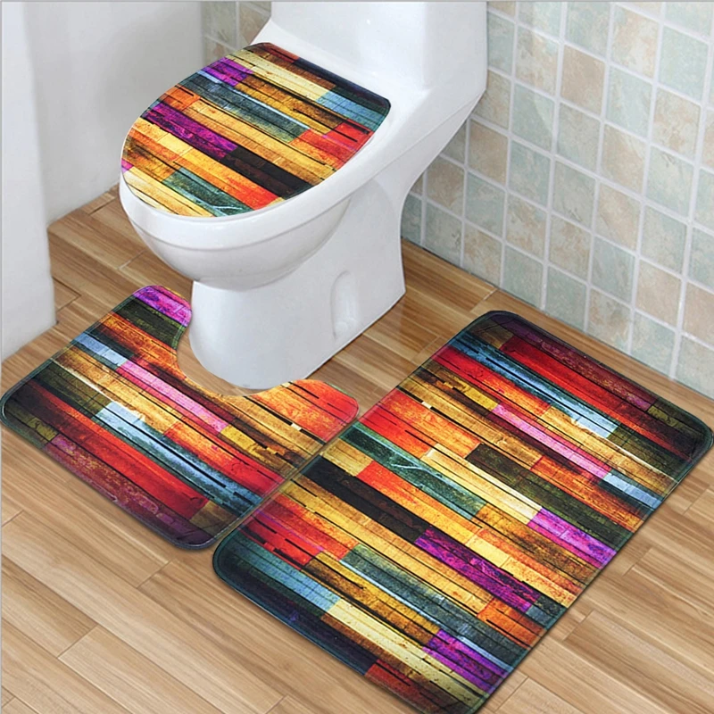 3pcs Set Bathroom Non Slip Pedestal Rug Bath Mat 5 Colors Lid