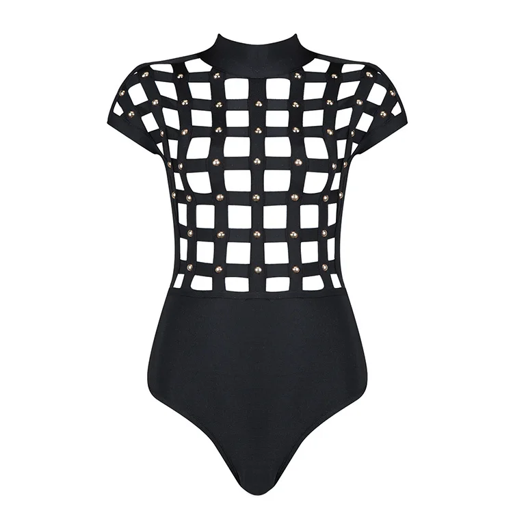 Bqueen Sexy Bandage Club Party Women Bodysuits Hollow Out Rivet Skinny Romper Solid Fashion Summer Party Club Bodysuits 2017 Bqueen Sexy Bandage Club Party Women Bodysuits Hollow Out Rivet Skinny Romper Solid Fashion Summer Party Club Bodysuits 2017