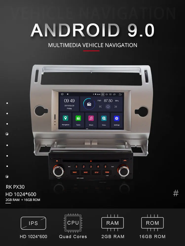 Best TOPBSNA Android 9.0 Car DVD Player For Citroen C4 C-Triomphe C-Quatre GPS Navigation 1 Din Car Radio Multimedia Wifi Stereo RDS 1