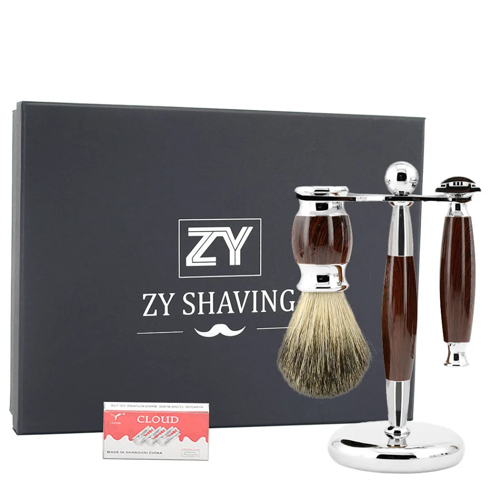 

Grandslam Shaving Double Edge Safety Razor Best Men Dad Gift Kit Pure Badger Hair Shaving Brush Shaver Holder Stand Father Gifts