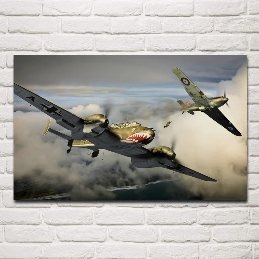 Самолет, пейзаж, истребитель второй мировой войны, украшение для гостиной, украшение для дома, стены, художественный декор, деревянная рамка, тканевые плакаты KF691