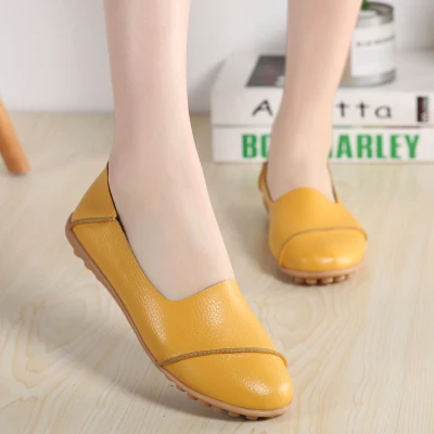 Oukahui Демисезонный простой Белая Дамская обувь Туфли без каблуков Разделение из бычьей кожи, на плоской подошве на низком каблуке из мягкой подошвой из термопластичной резины, обувь без шнуровки для Для женщин - Цвет: Yellow