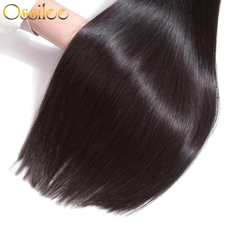 Ossilee Brazilian Straight Hair Bundles with Closure Weaves Human Hair 3 Bundles with Closure Remy Hair Bundles with Closure