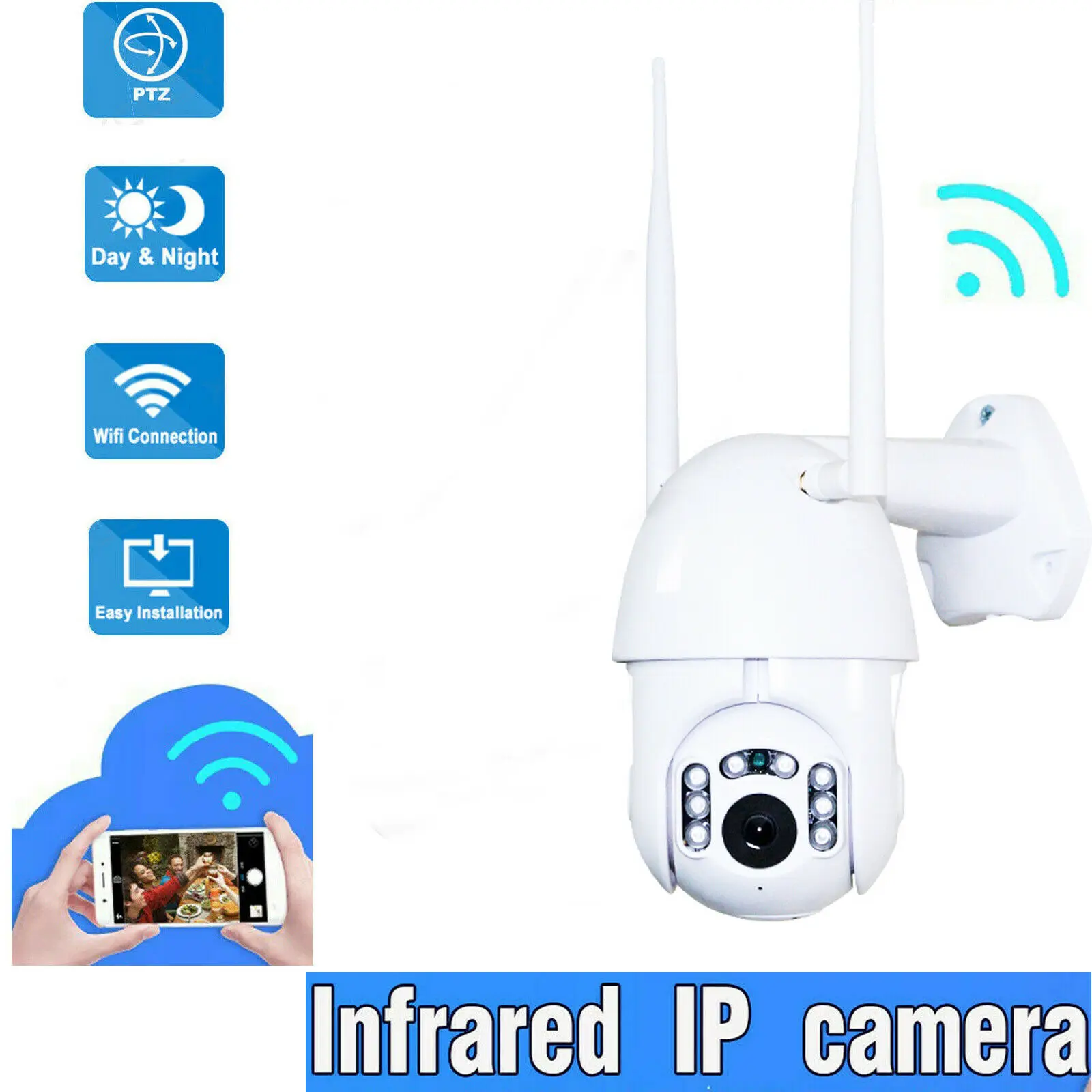 

Waterproof Outdoor WiFi PTZ Pan Tilt Security IP IR 1080P HD Camera Night Vision