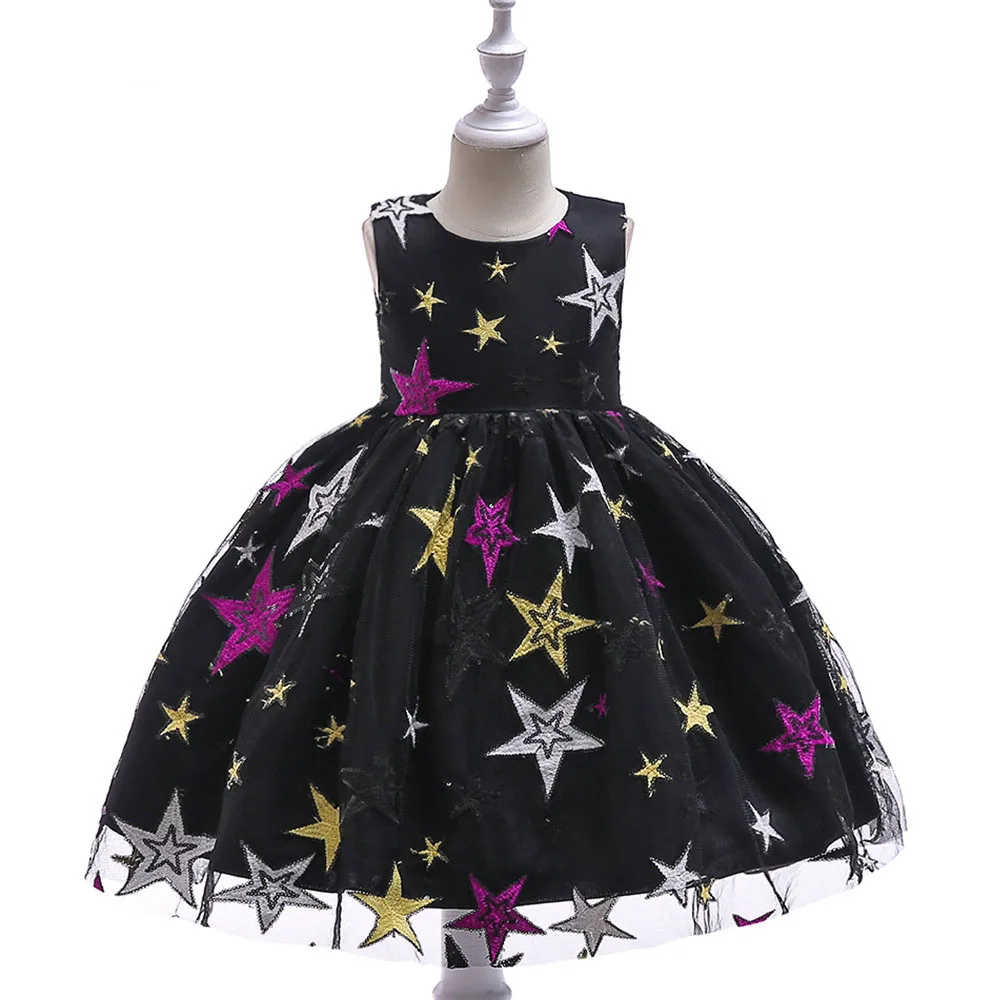 Повседневная печать сетки с вышивкой детская одежда с бантом платья для девочек без рукавов бальное платье с круглым вырезом платье для девочек 4681012 лет Детские платья