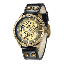 SHENHUA 2018 Male Clock Antique Bronze Style Steampunk Man Wristwatch Skeleton Mechanical Wrist Watch horloges mannen