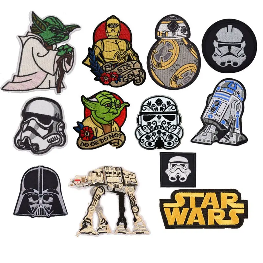 

1PC New Cartoon Yoda Storm Star Wars Trooper BB8 Robot Wholesale Iron on Embroidered Cloth Clothes Patch For Clothing Girls Boys
