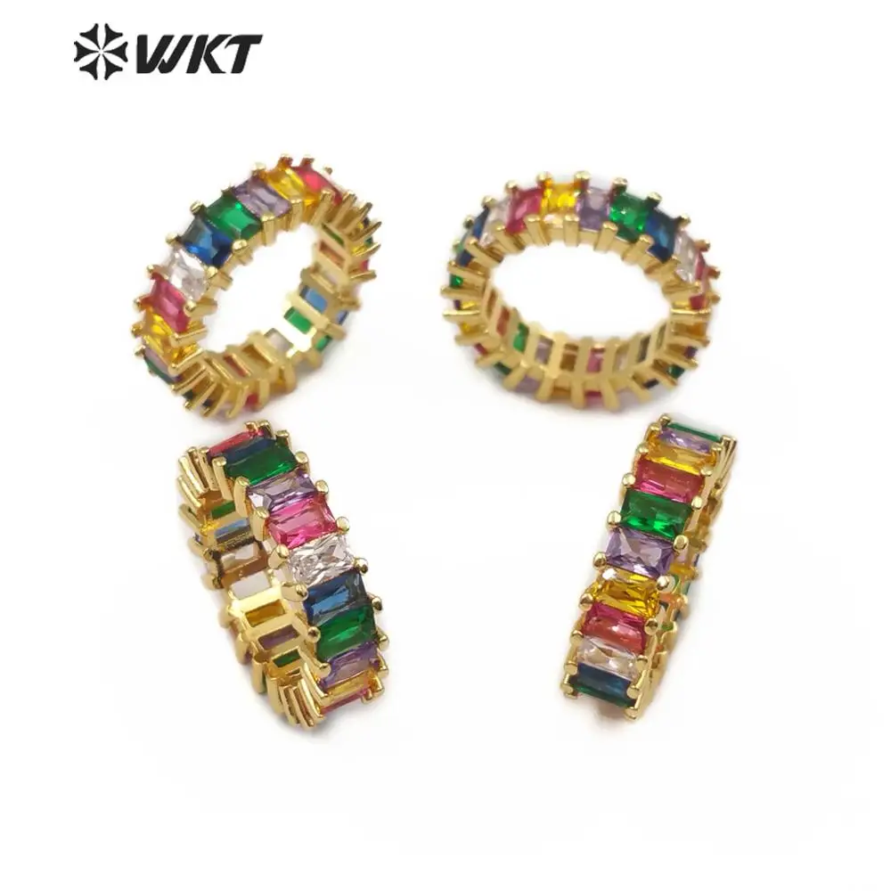 

WT-MR007 Micro pave Ring Rectangle Shape Colorful Gem-stones Charm Gold Ring Women Fashion Ring Jewelry For Her