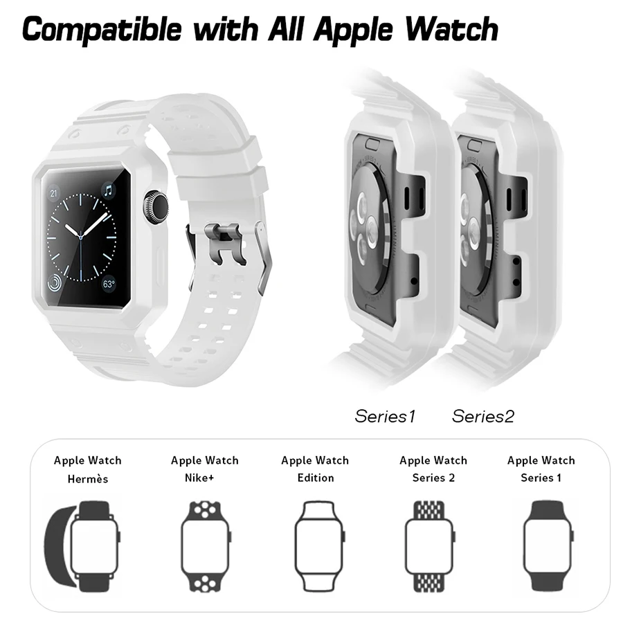 Спортивный Силиконовые часы ремешок + чехол для Apple Watch гибкий дышащий наручные часы браслет для iwatch 42 мм 38 мм ремешки