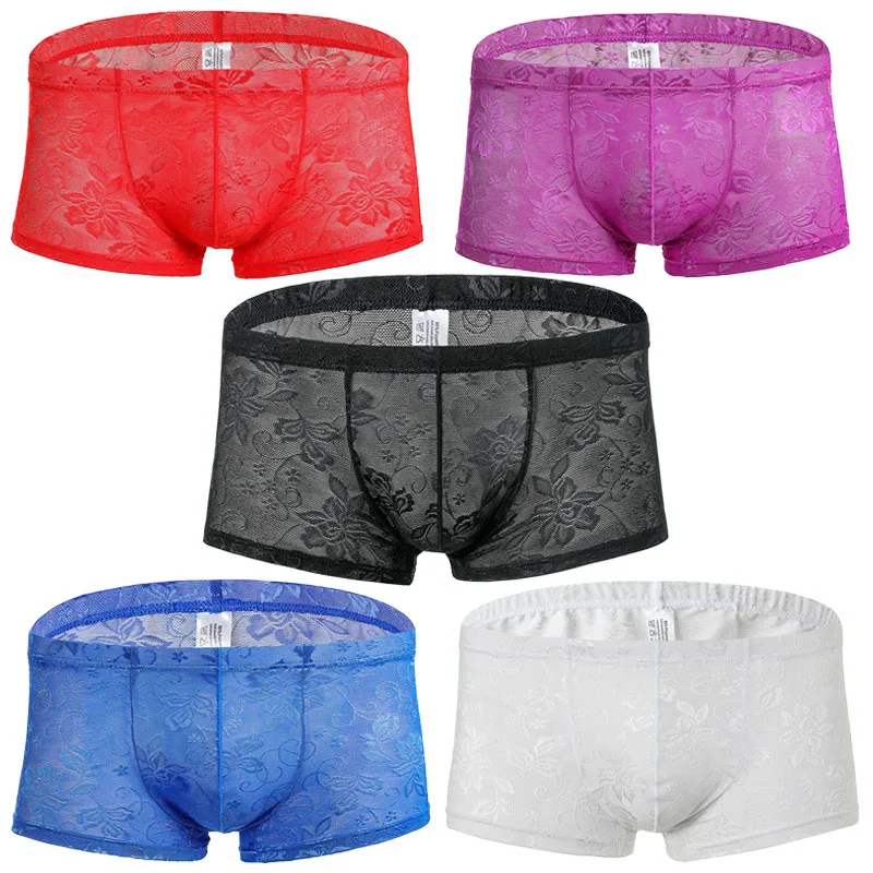 

5PC Sexy Men Underwear Boxers Transparent Men's Trunk Mesh Breathable Men Mesh Lace See Through Lingerie Sexy Boxer Shorts