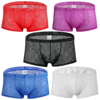 

5PC Sexy Men Underwear Boxers Transparent Men's Trunk Mesh Breathable Men Mesh Lace See Through Lingerie Sexy Boxer Shorts