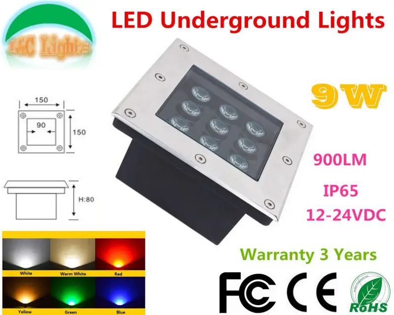 Завод прямых продаж квадратный 9 Вт Светодиодные подземные лампы DC12-24V открытый IP65 Водонепроницаемый похоронен фары CE ROHS сад Освещение
