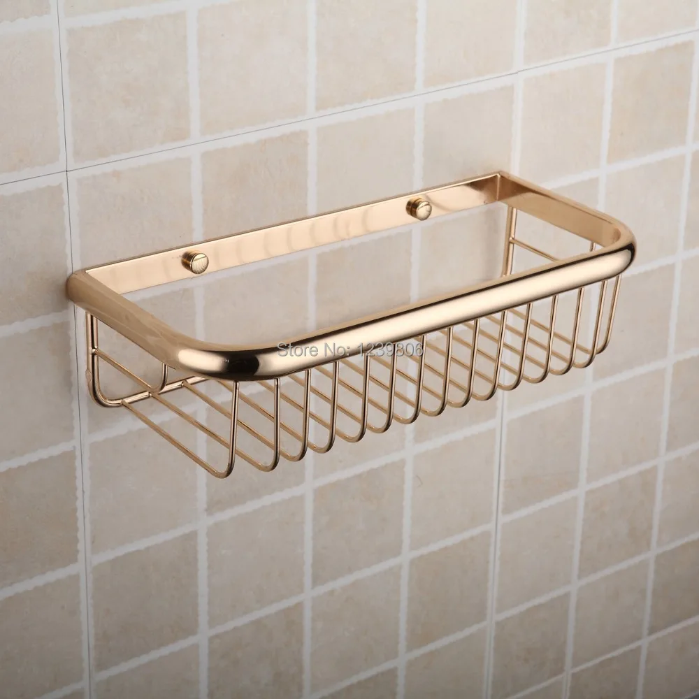 Gold Royal Storage Rack, Square Brass Shower Basket,Single Tier