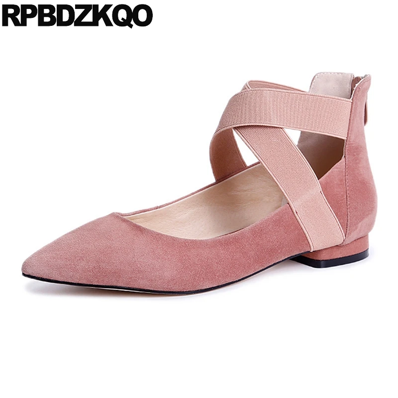 

Women Ballerina Pointed Toe Ladies Designer Shoes China 2018 Ballet Ankle Strap Suede Pink Cute Elastic Flats Japanese Cross